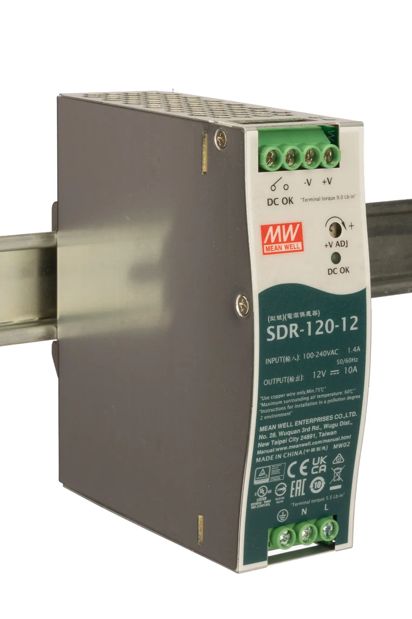Produktfoto 1 von MEAN WELL SDR DIN-Schienen Netzteil Getaktet 12V dc / 10A 120W 88 → 264V ac