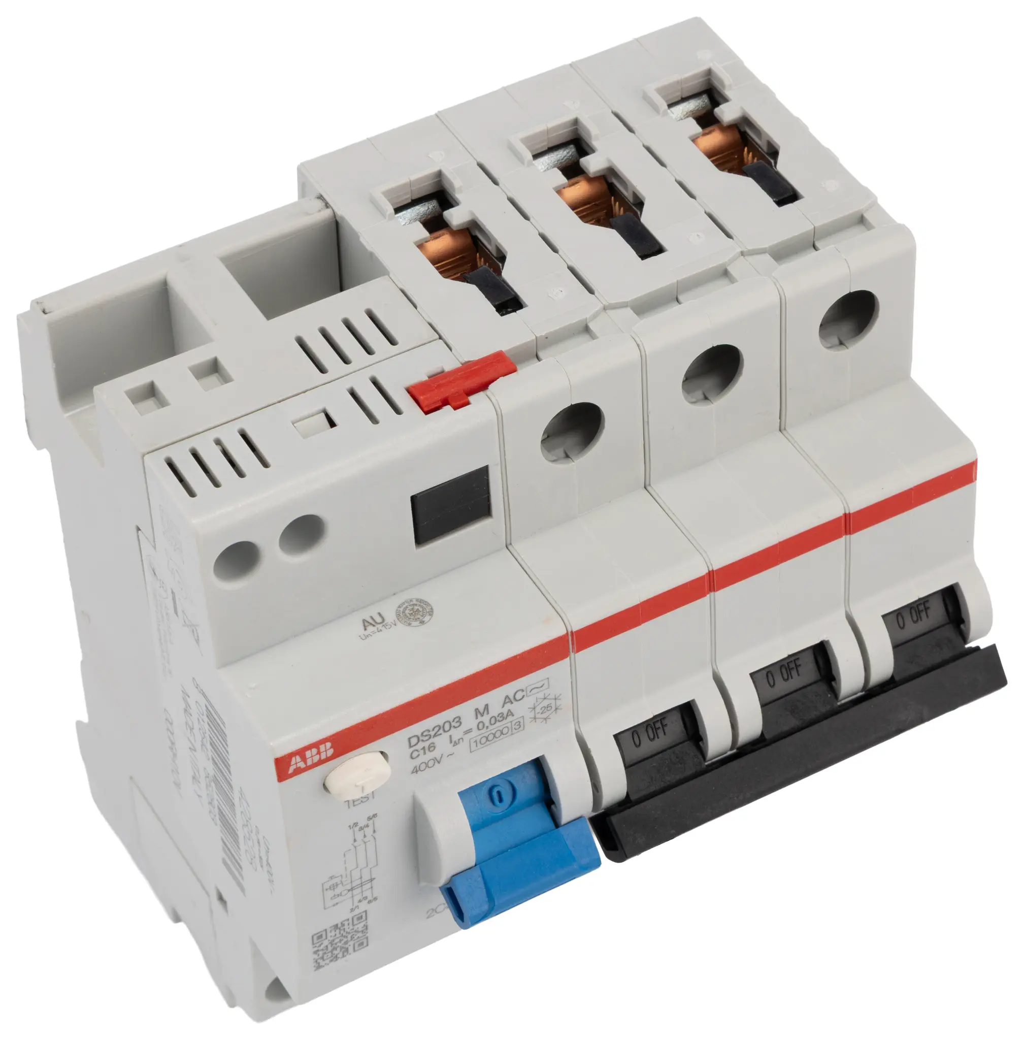 Produktfoto 1 von ABB System Pro M Compact System Pro M Compact FI/LS-Schalter (RCBO) 16 A, 3-polig Typ C, Empfindlichkeit 30 mA