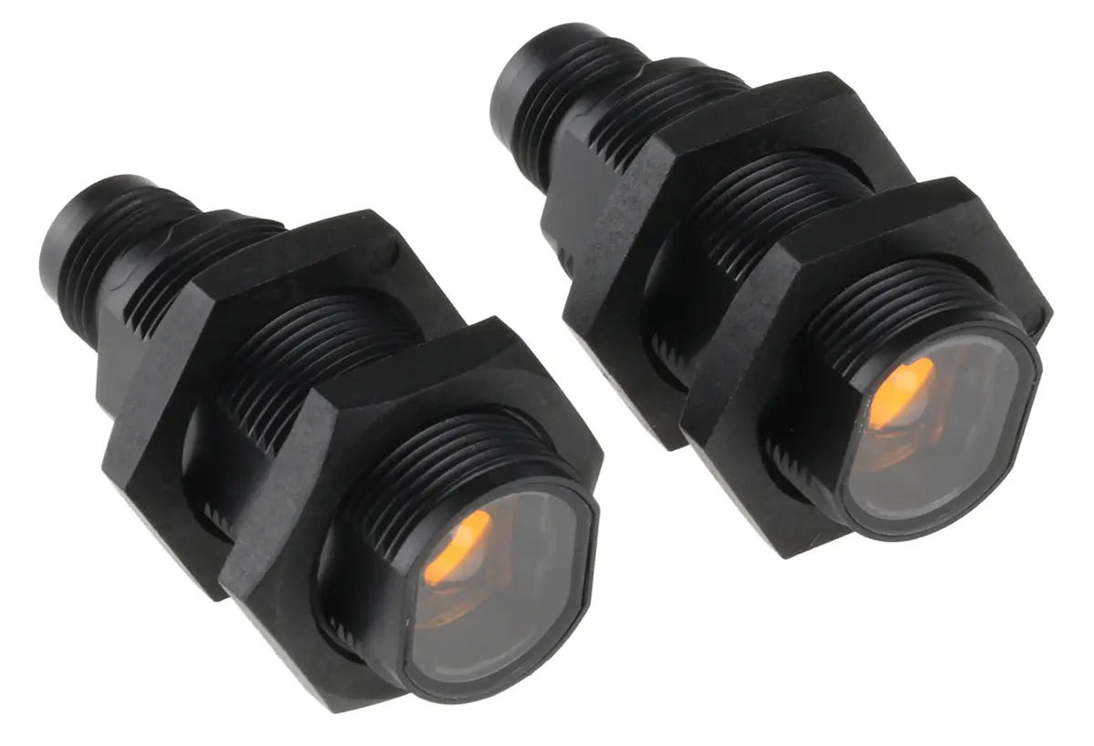 Produktfoto 1 von Omron E3F zylindrisch Optischer Sensor, Durchgangsstrahl, Bereich 20 m, PNP Ausgang, 4-poliger M12-Steckverbinder