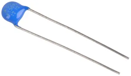 Produktfoto 1 von TDK Metalloxid-Varistor, 115 pF, 240 V / 5 A 2970 V, 8000 A max., Ø 7 mm, 3.8 mm, L. 33.5 mm