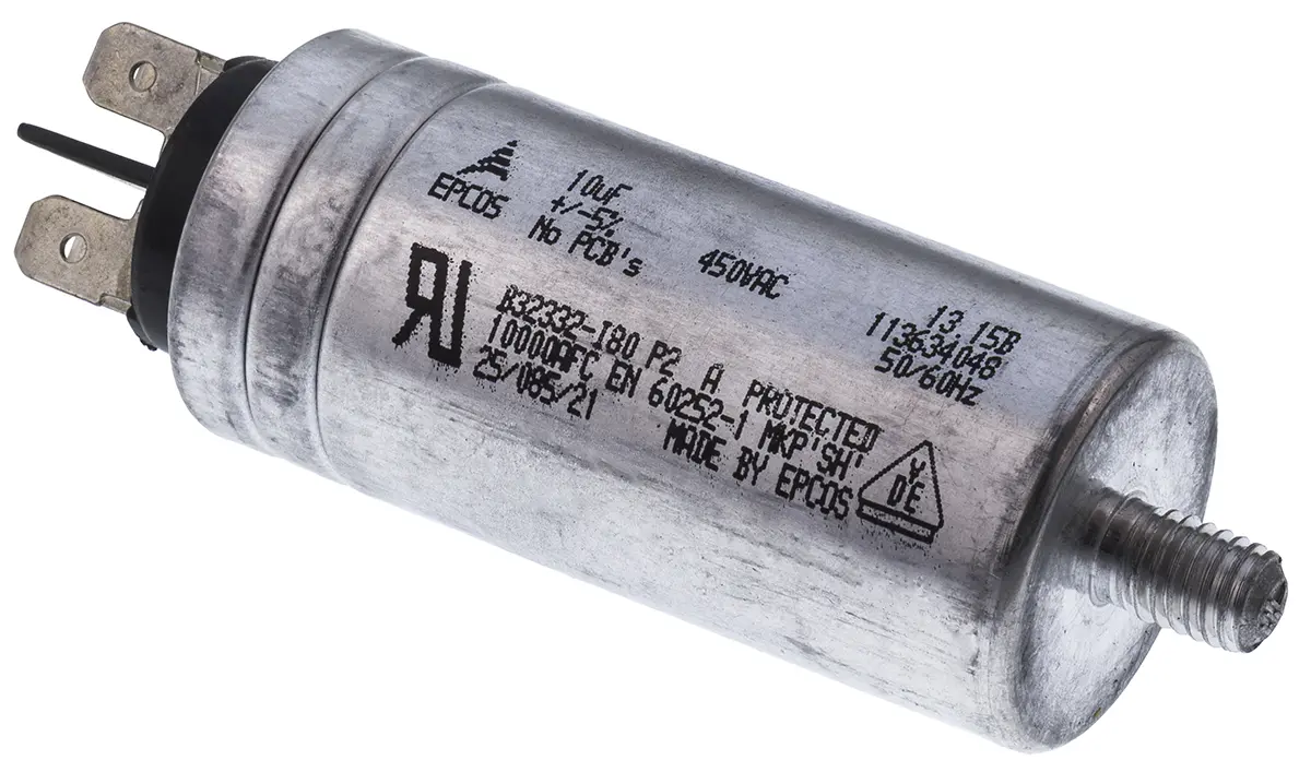 Produktfoto 1 von TDK B32332 10 μF 450V ac 450 V dc S2 Folienkondensator, Mit Gewindebolzen 2