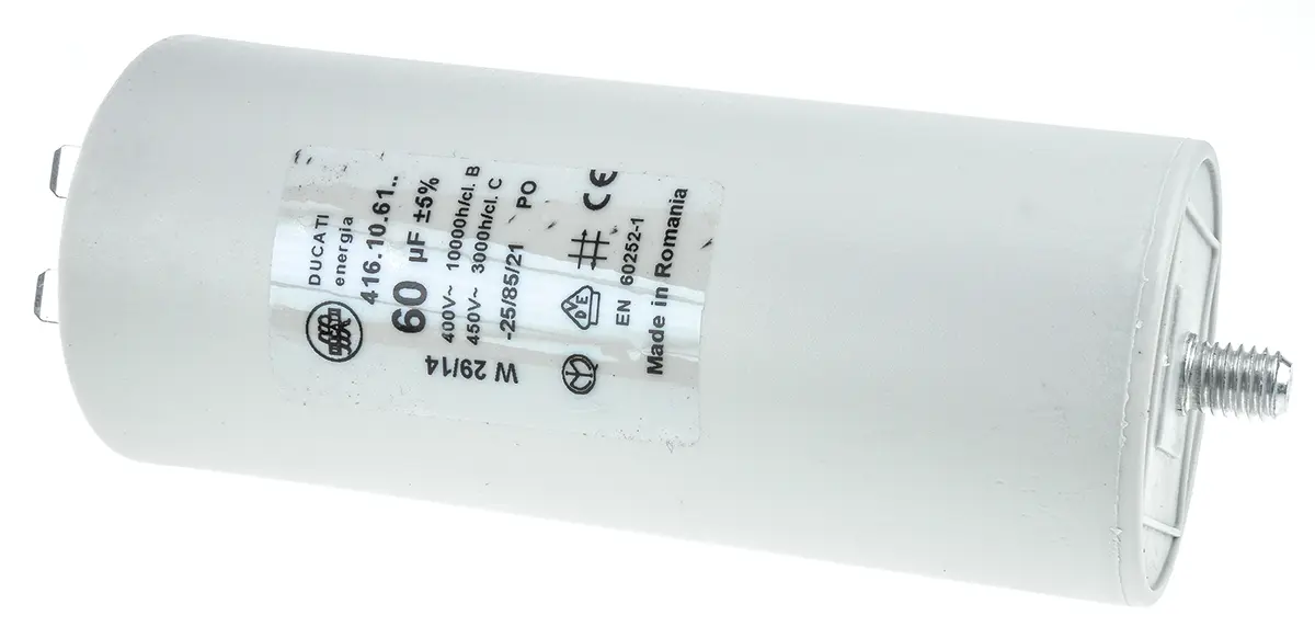 Produktfoto 1 von Ducati Energia 4.16.10 Folienkondensator 450V ac 60 μF ±5 %, Mit Gewindebolzen Raster 10 mm