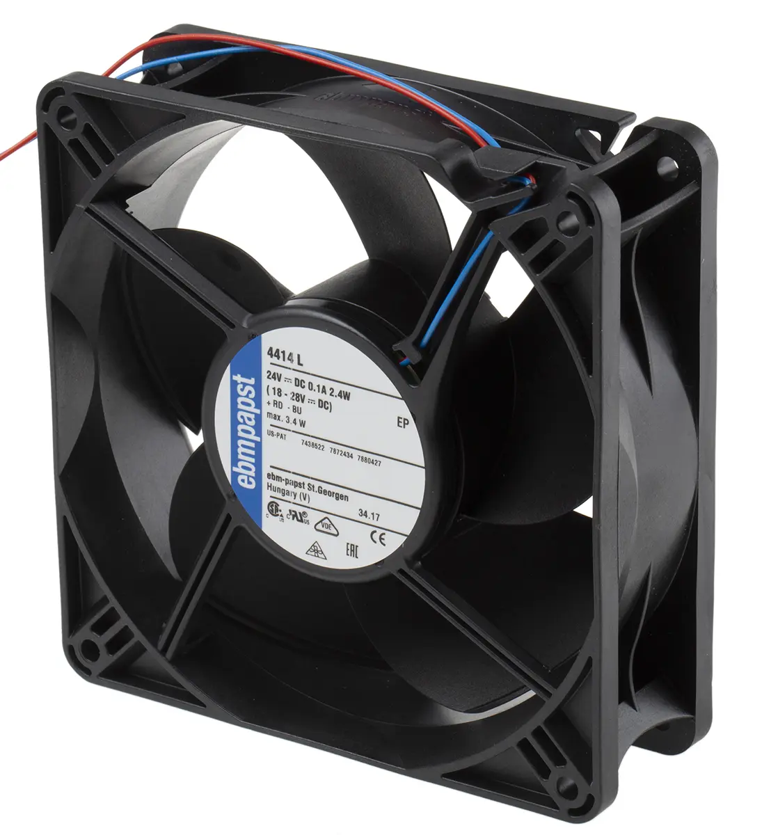 Produktfoto 1 von ebm-papst 4400 Axiallüfter, Kugel, 24V dc / 2.4 W 100 mA, 2700 U/min, 150 m³/h IP54 119 mm 119mm 38 mm