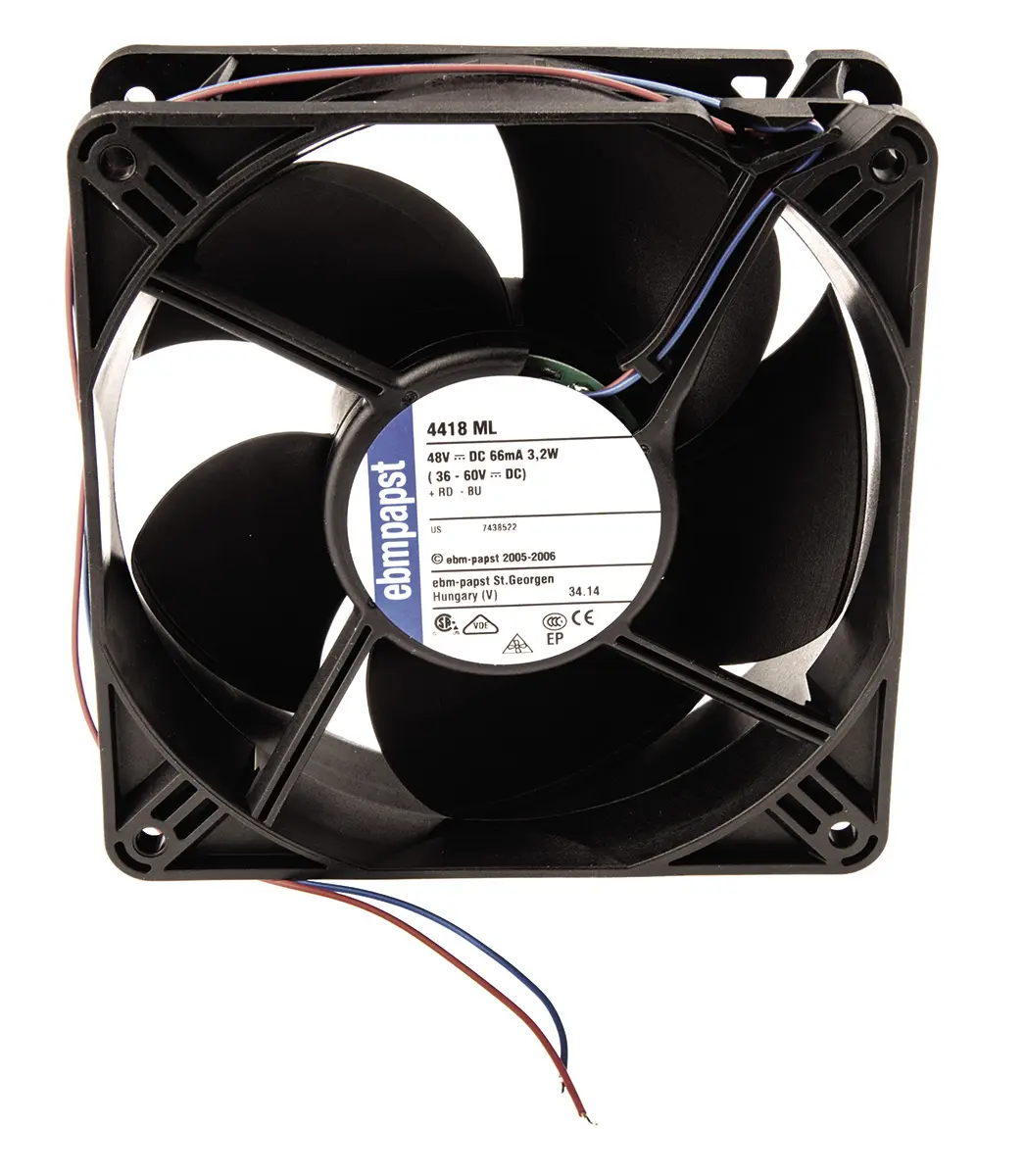 Produktfoto 1 von ebm-papst 4400 Axiallüfter, Kugel, 48V dc / 3.2 W 66 mA, 3000 U/min, 168 m³/h IP54 119 mm 119mm 38 mm