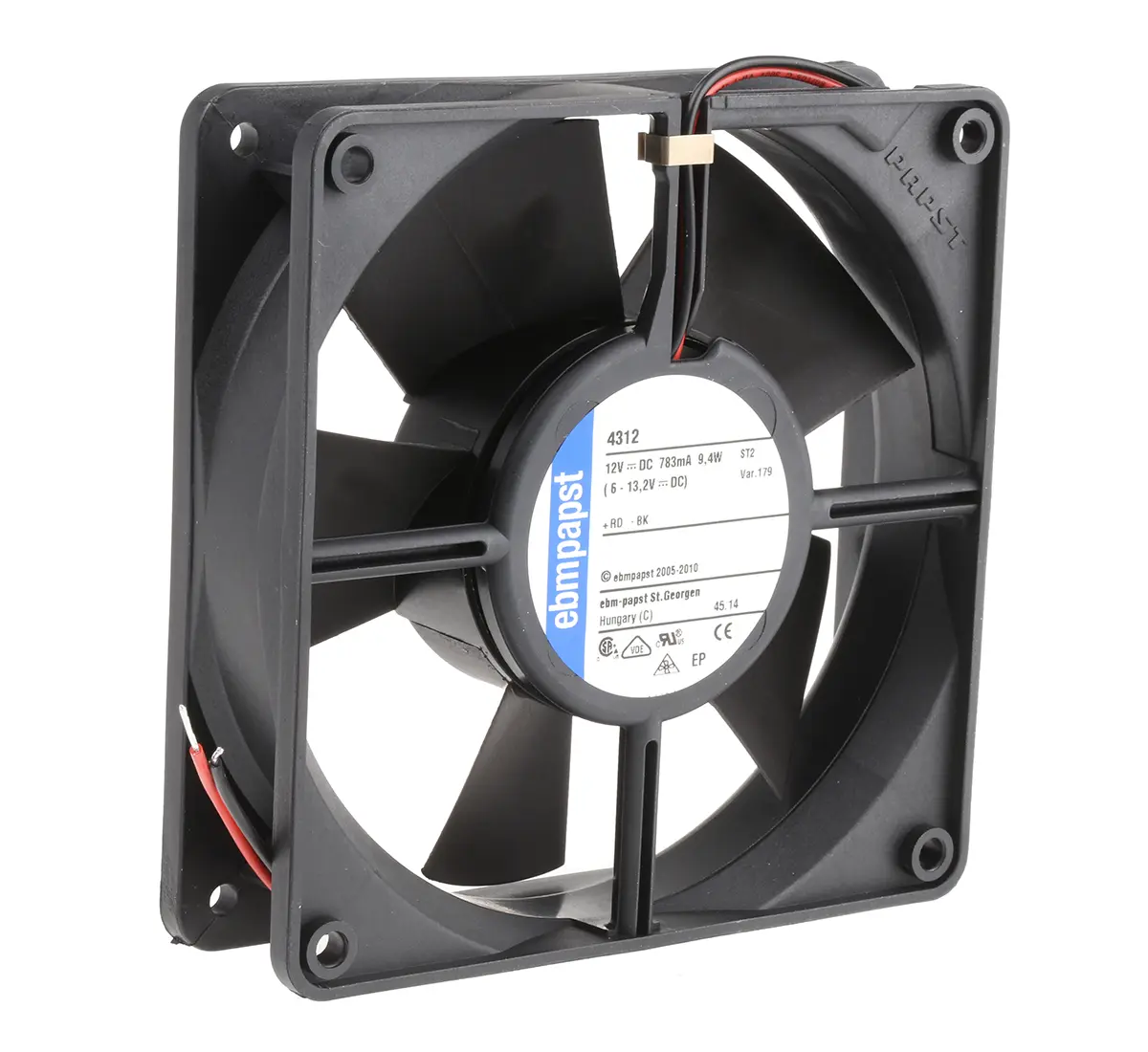 Produktfoto 1 von ebm-papst 4300 Axiallüfter, Kugel, 12V dc / 9.4 W 783 mA, 3400 U/min, 204 m³/h IP68 119 mm 119mm 32 mm