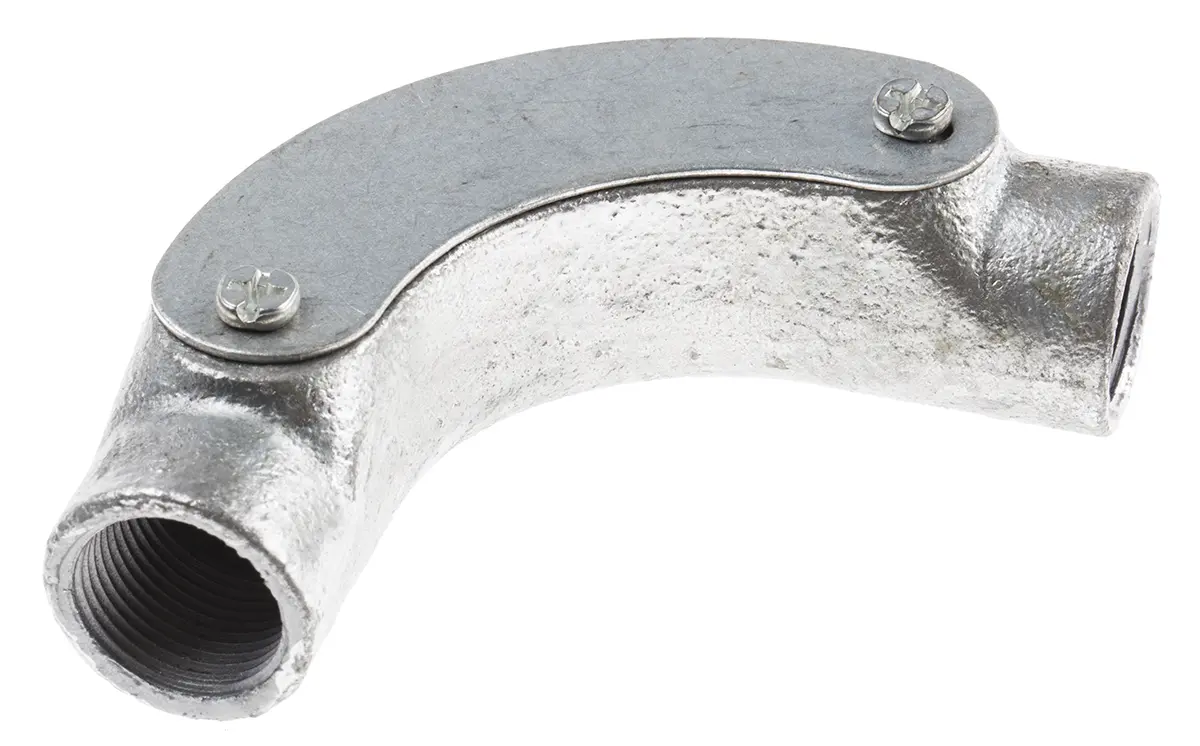 Produktfoto 1 von RS PRO Stahl Kabelrohr Befestigung Inspektionsbogen 20 mm Silber Galvanisiert-Finish