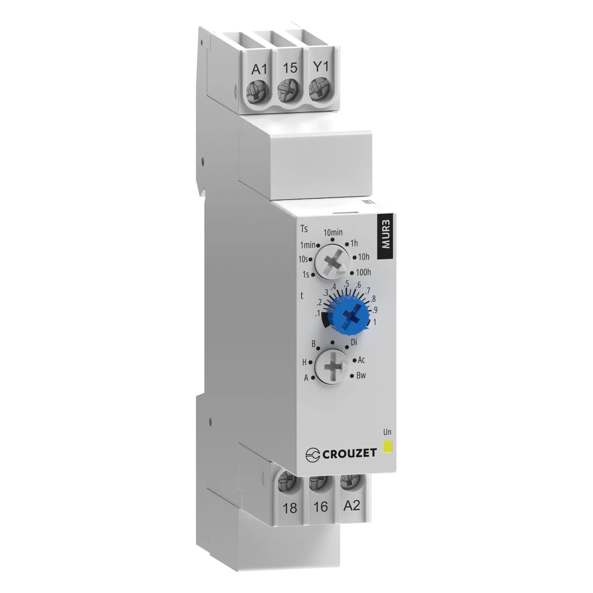 Produktfoto 1 von Crouzet Zeitrelais, DIN-Schienen, 0.1 s → 100h, 12 → 240V ac/dc, 1 Kont. Multifunktion, 1-poliger Wechsler