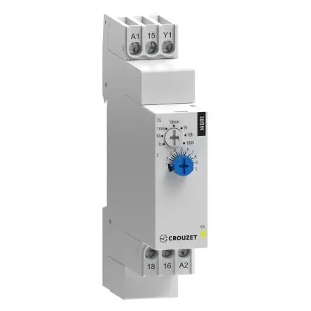 Produktfoto 1 von Crouzet MBR1 Zeitrelais, DIN-Hutschiene 24 V dc 24V ac, 240 V ac, 0.1 s to 100 h, 1 Kont. 1, 1-poliger Umschalter