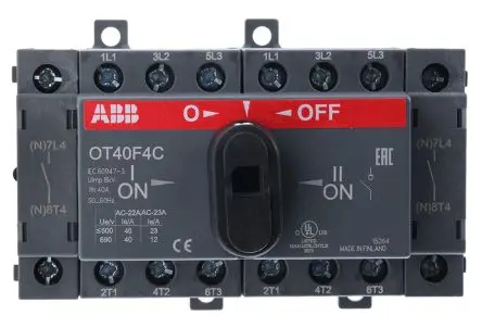 Produktfoto 1 von ABB OT Trennschalter 4-polig DIN-Hutschiene 40A 11 kW Schwarz IP20 3-phasig