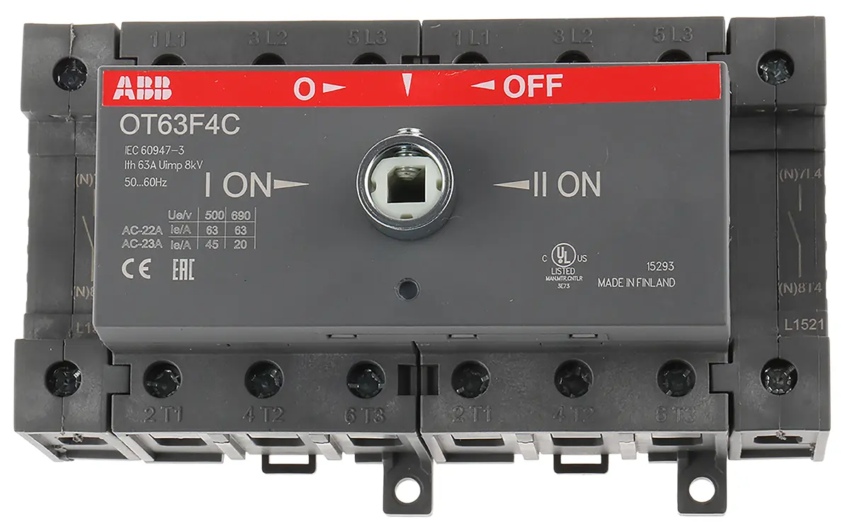 Produktfoto 1 von ABB OT Trennschalter ohne Sicherung 4-polig DIN-Hutschiene 63A 15 kW Grau IP20 3-phasig