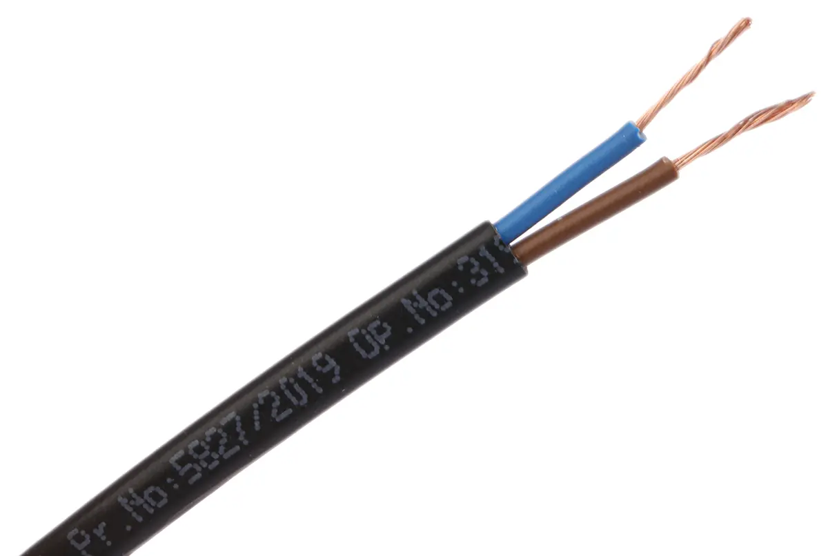 Produktfoto 1 von RS PRO H03VVH2-F Netzkabel, 2-adrig Schwarz /Ø 5.34 mm Außen-ø , 100 m 70 °C, 300 V, Polyvinylchlorid