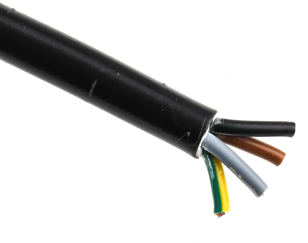 Produktfoto 1 von RS PRO H05VV-F Netzkabel, 4-adrig Schwarz /Ø 8.87 mm Außen-ø , 100 m 70 °C, 300 V, 500 V, Polyvinylchlorid