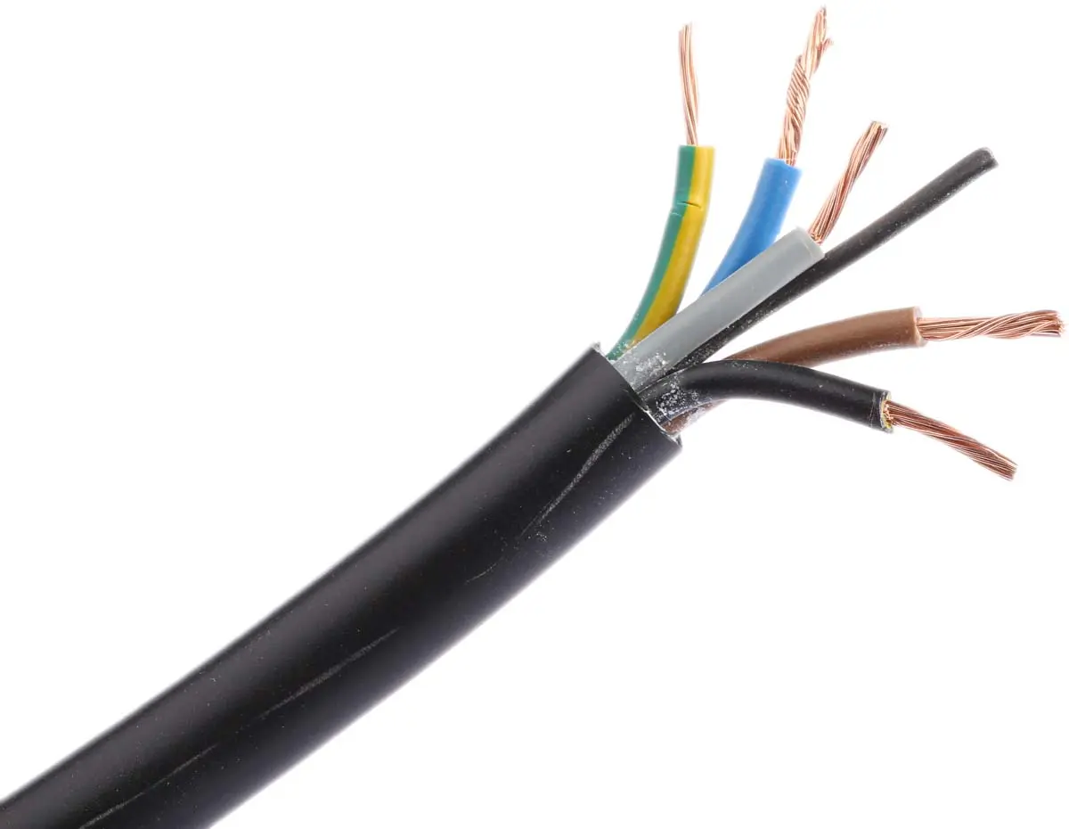 Produktfoto 1 von RS PRO H05VV-F Netzkabel, 5-adrig Schwarz /Ø 10.1 mm Außen-ø , 100 m 70 °C, 300 V, 500 V, Polyvinylchlorid