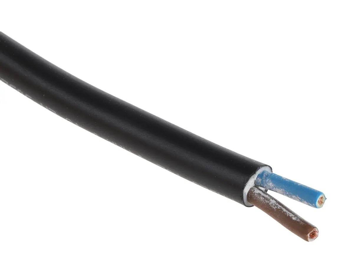 RS PRO H05VV-F Netzkabel, 2-adrig Schwarz /Ø 7.3 mm Außen-ø , 100 m 70 °C, 300 V, 500 V, Polyvinylchlorid