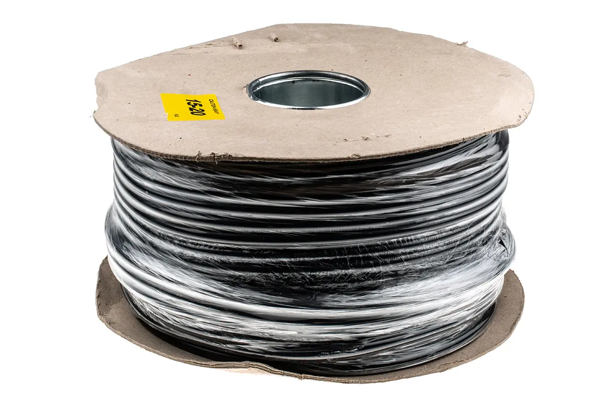 Produktfoto 1 von RS PRO H05VV-F Netzkabel, 3-adrig Schwarz /Ø 9.7 mm Außen-ø , 100 m 70 °C, 300 V, 500 V, Polyvinylchlorid