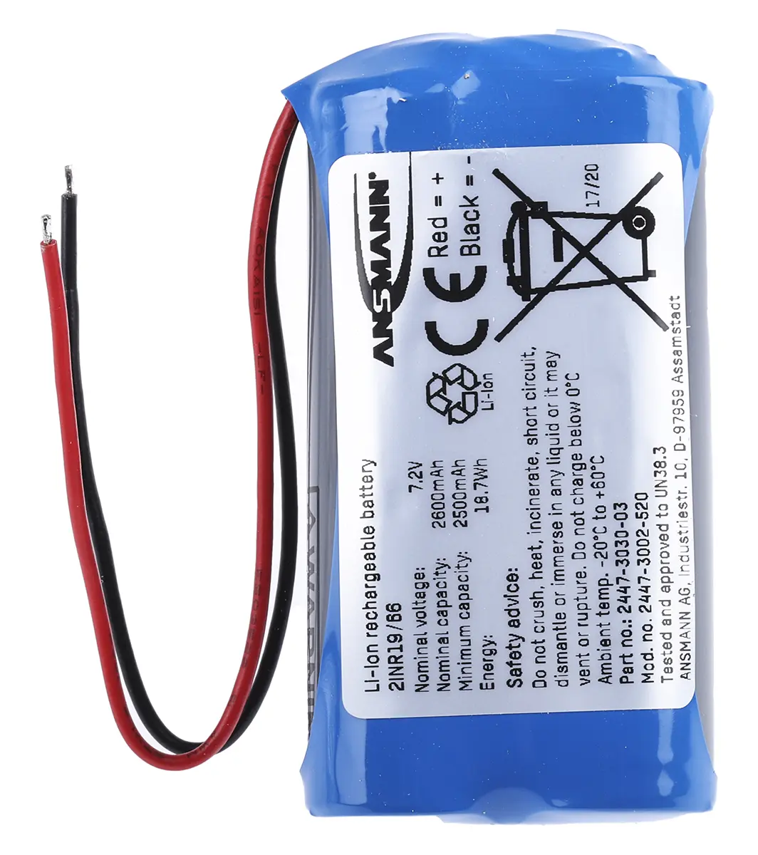 Produktfoto 1 von Ansmann Li-Ion Akkupack, 2-Zellen 7.2V / 2.6Ah, Draht-Anschluss