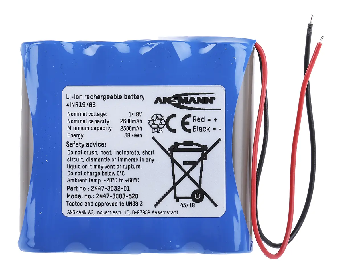 Produktfoto 1 von Ansmann Li-Ion Akkupack, 4-Zellen 14.4V / 2.6Ah, Draht-Anschluss