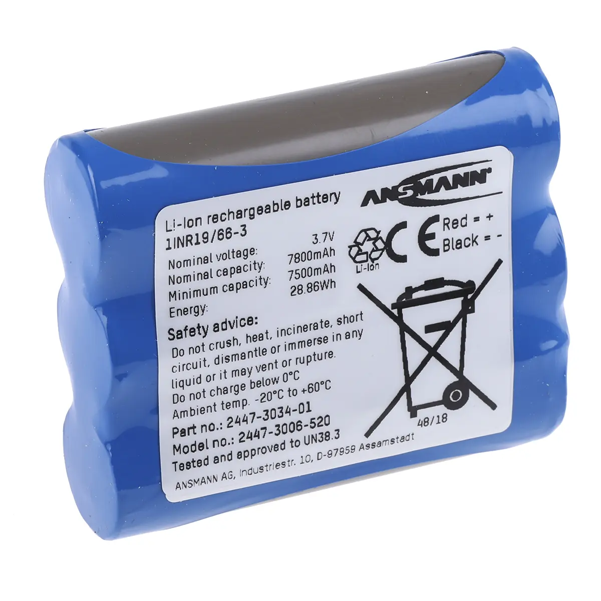 Produktfoto 1 von Ansmann Li-Ion Akkupack, 3-Zellen 3.7V / 7.8Ah, Draht-Anschluss