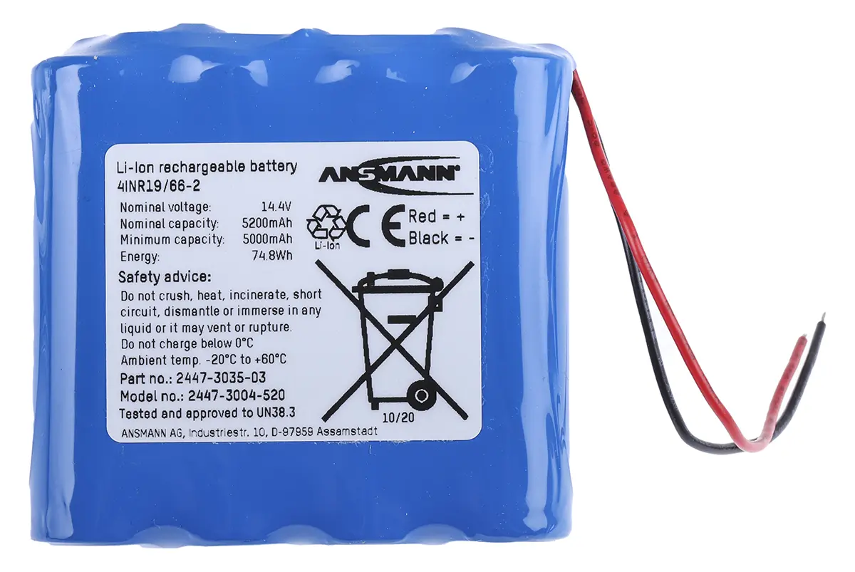 Produktfoto 1 von Ansmann Li-Ion Akkupack, 8-Zellen 14.4V / 5.2Ah, Draht-Anschluss