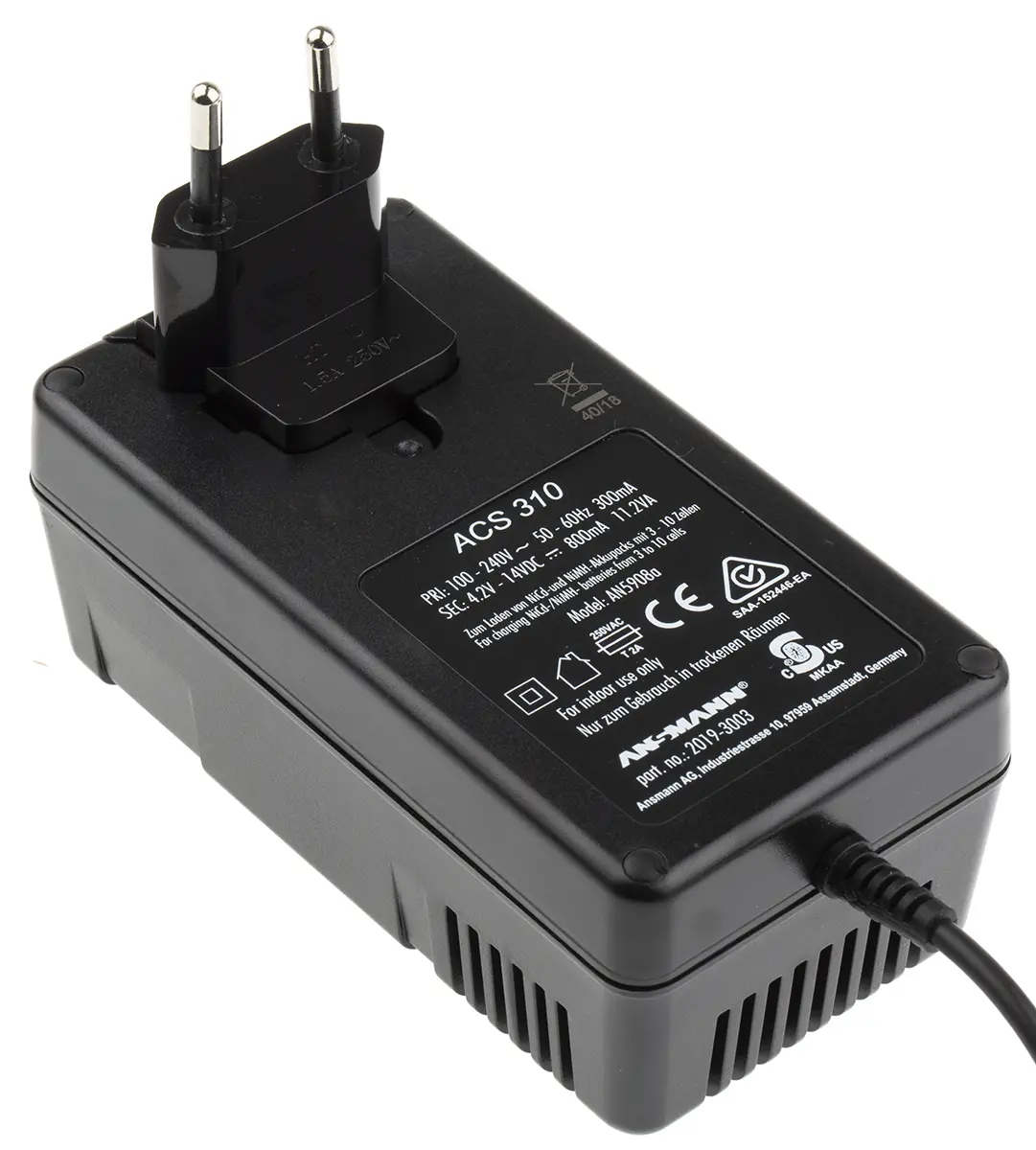 Produktfoto 1 von Ansmann ACS 310 Akkupack Ladegerät, 4.2/14 V NiCd, NiMH Akkupack 5 bis 10 Steckbar