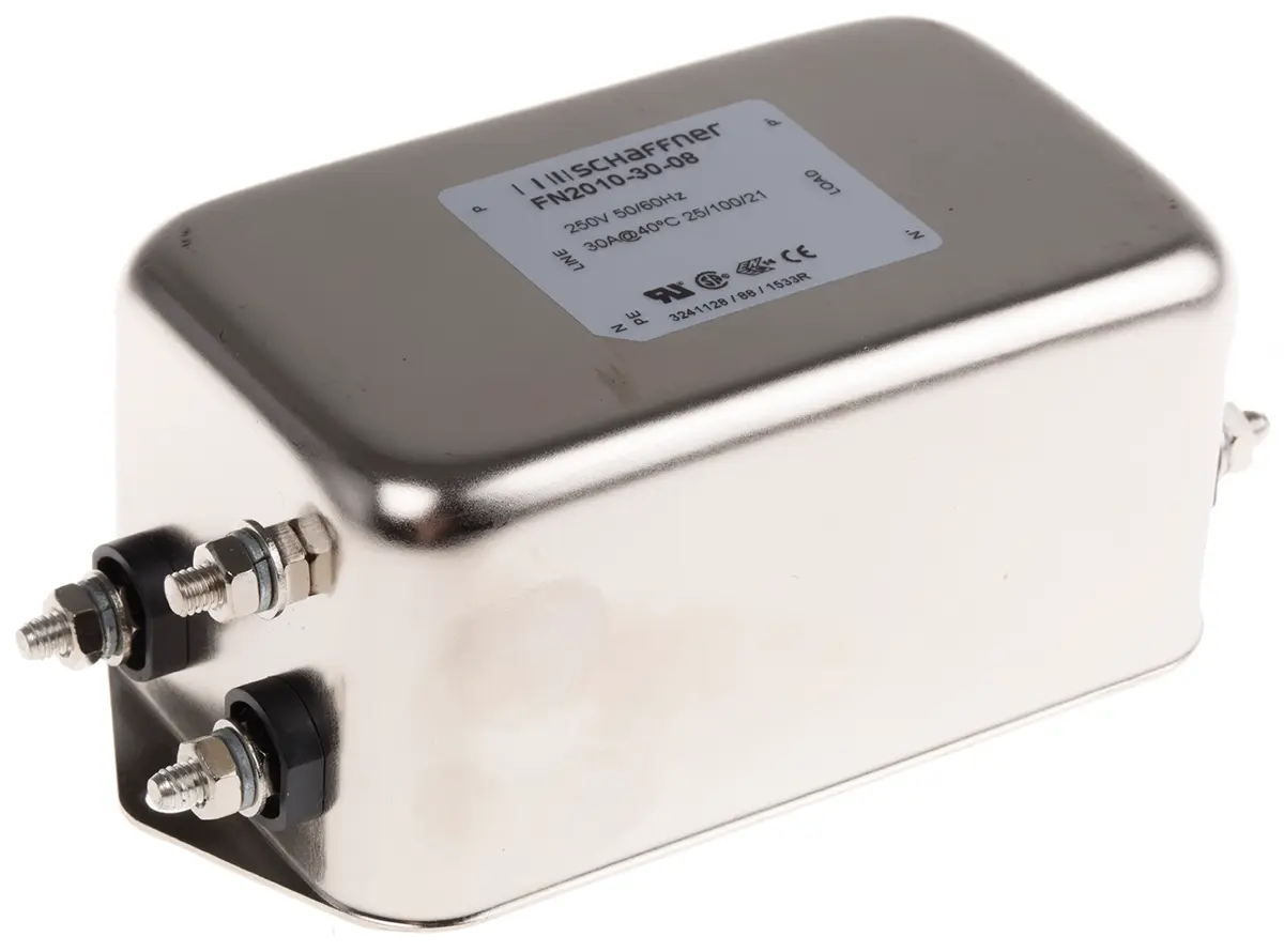 Schaffner FN2010 EMV-Filter, 250V ac, 30 A, Fahrgestell 6.3 W, Stift, 1-phasig 0.87 mA / 0 to 400 Hz 1 Zustände