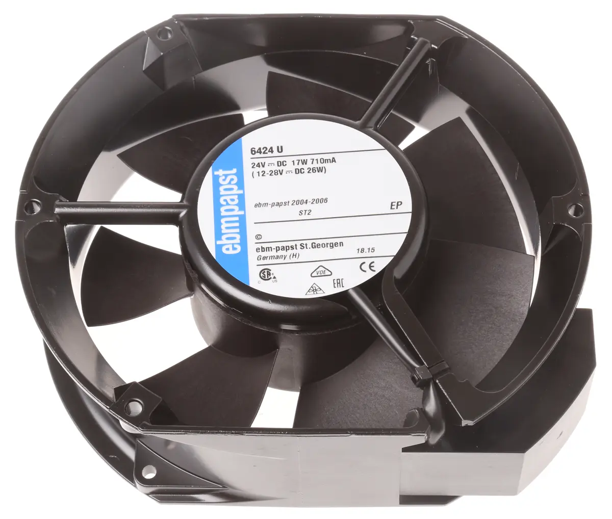 Produktfoto 1 von ebm-papst 6400 DC-Axiallüfter, 24 V dc / 17W, 172 x 150 x 51mm, 3400U/min, 410m³/h