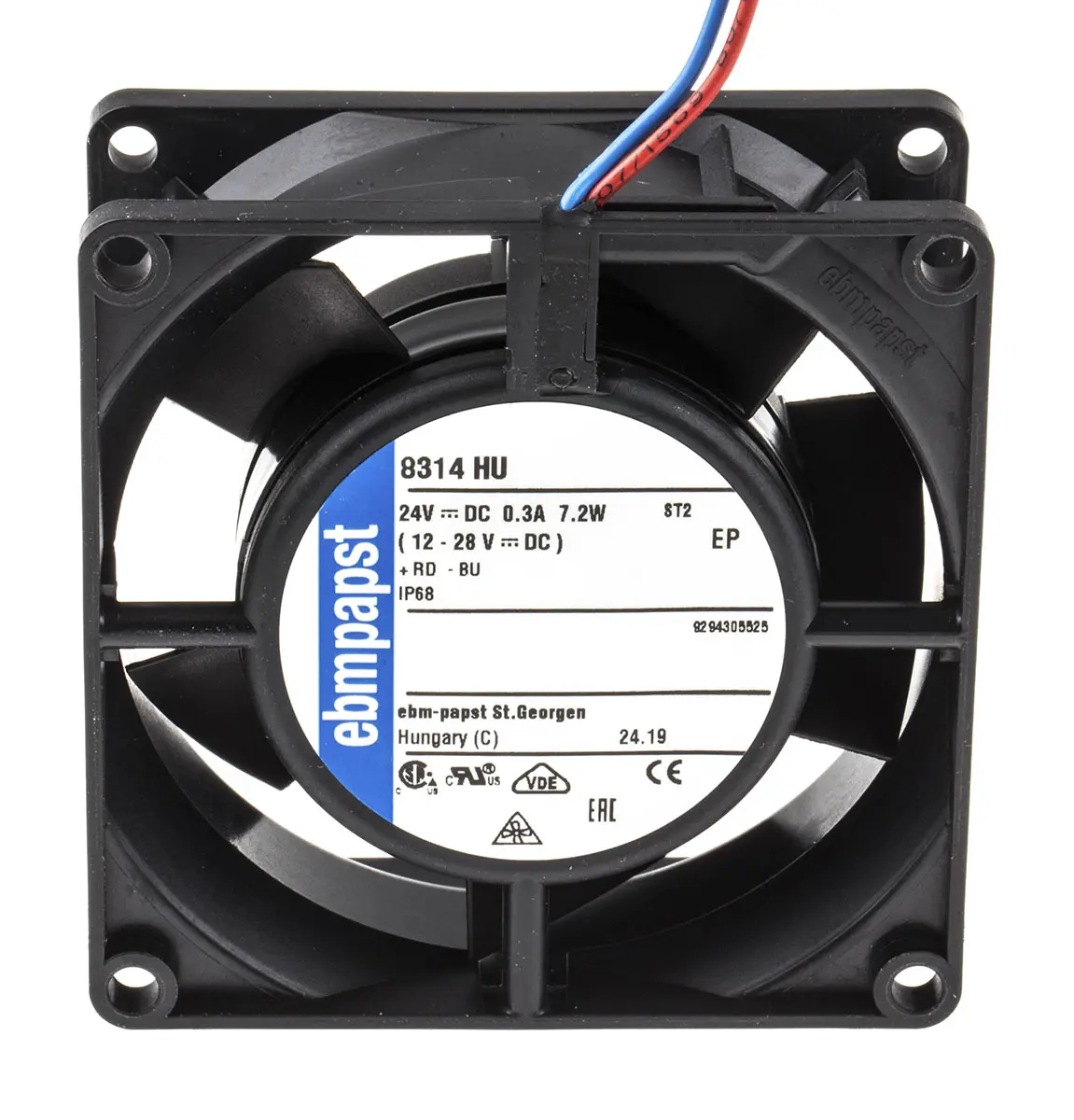 Produktfoto 1 von ebm-papst 8300 DC-Axiallüfter, Kugellager, 24 V dc / 6W, 80 x 80 x 32mm, 5000U/min, 80m³/h