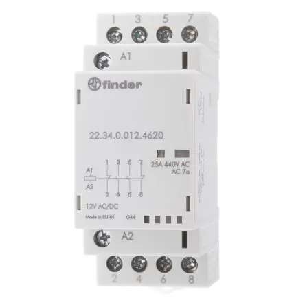 Produktfoto 1 von Finder 22 Schütz 12V dc-Spule, 4-polig, 250 V dc, 440V ac / 25 A 12V dc 4 kW 2 Schließer/2 Öffner Motorsteuerung