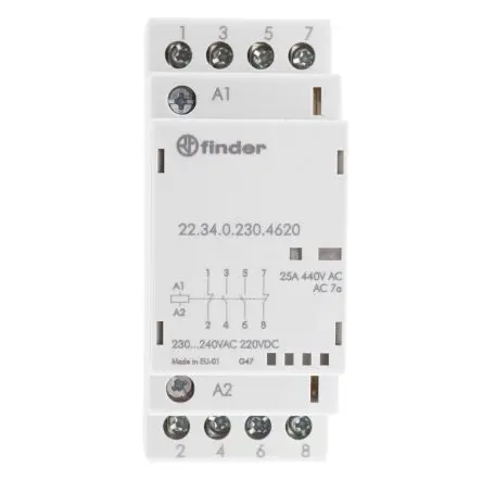Produktfoto 1 von Finder 22 Schütz 230V ac-Spule, 4-polig, 250 V dc, 440V ac / 25 A 230V ac 4 kW 2 Schließer/2 Öffner Motorsteuerung
