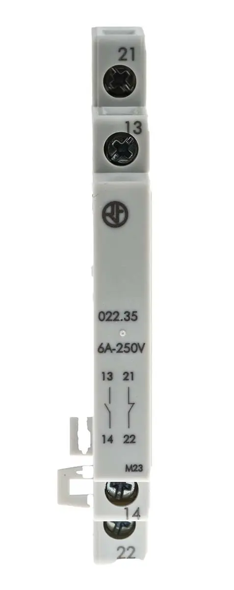 Produktfoto 1 von Finder 22 Hilfskontakt 1-polig DIN-Hutschiene, 1 Schließer/1 Öffner mit Schraube Anschluss 6 A, 230V ac