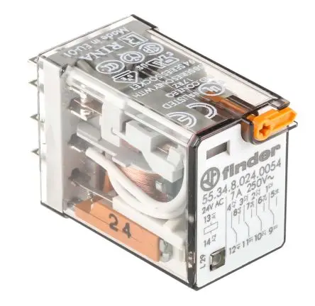 Produktfoto 1 von Finder 55 Relais 24V ac Spule 4-poliger Schließer 7A 190 Ω 1.5 W