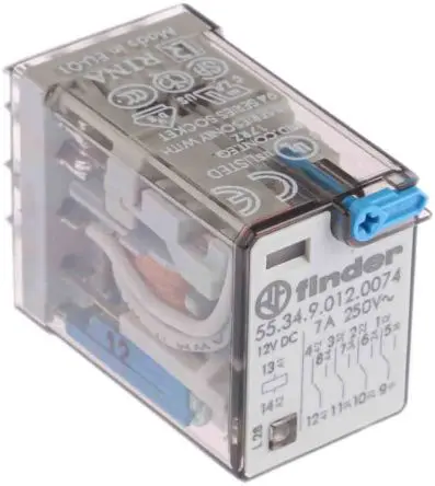 Produktfoto 1 von Finder 55 Leistungsrelais 12V dc Spule 4-poliger Schließer 7A 140 Ω 1 W