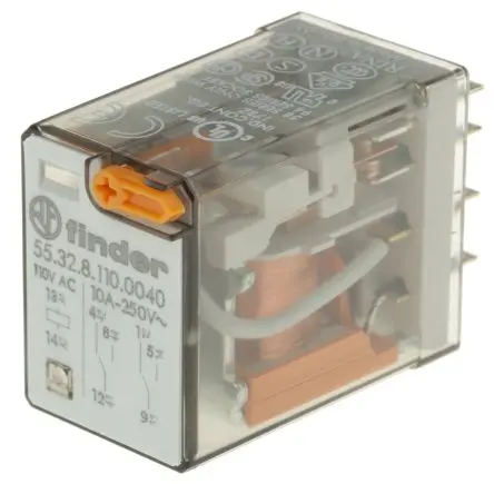Produktfoto 1 von Finder 55 Leistungsrelais 110V ac Spule 2-poliger Umschalter 10A 4 kΩ 1.5 W