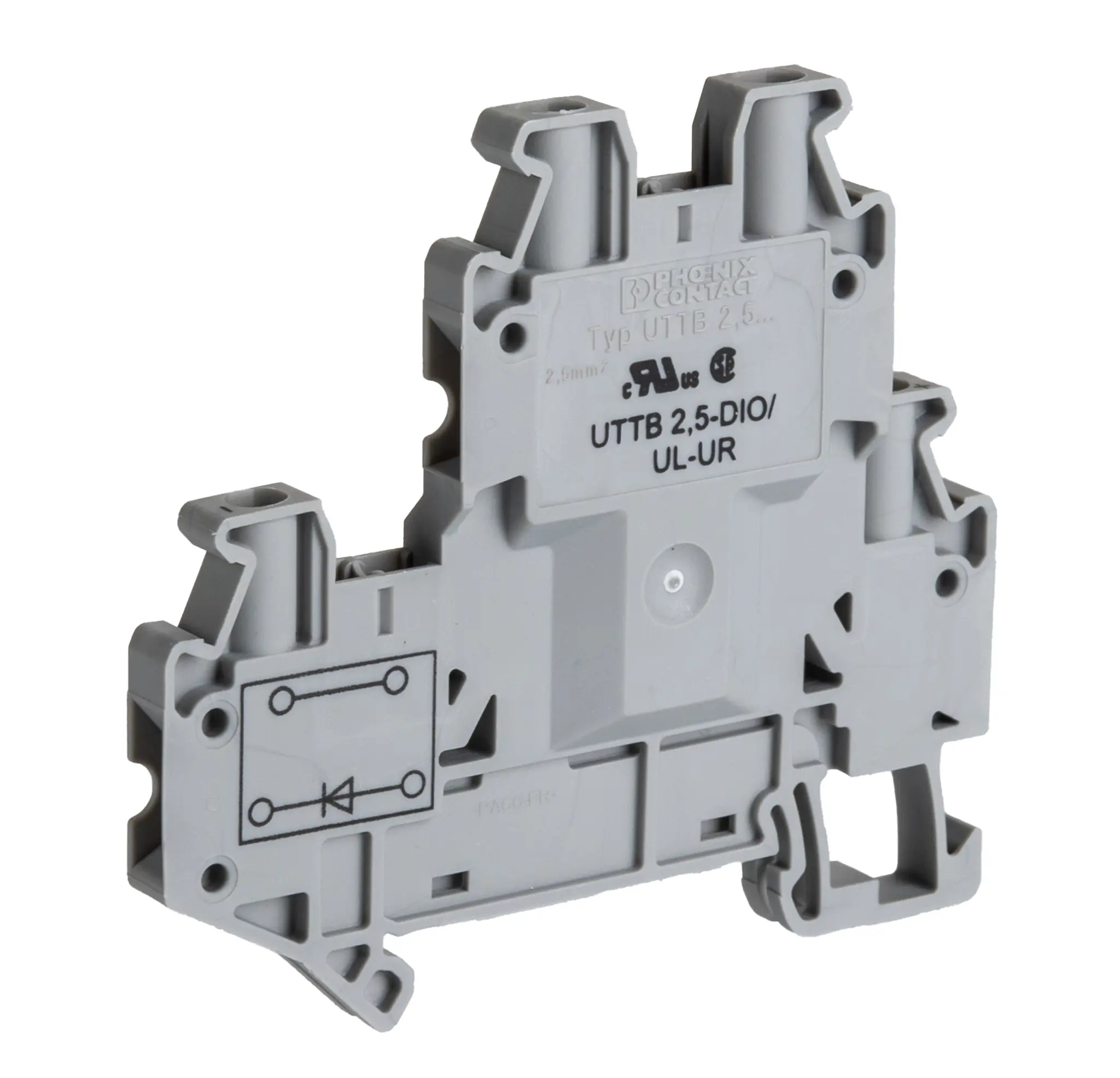 Produktfoto 1 von Phoenix Contact UTTB 2.5-DIO/UL-UR Anschlussklemmenblock DIN-Schiene 2 Grau, 0.14 to 4 mm², 500 V Schraubbefestigung