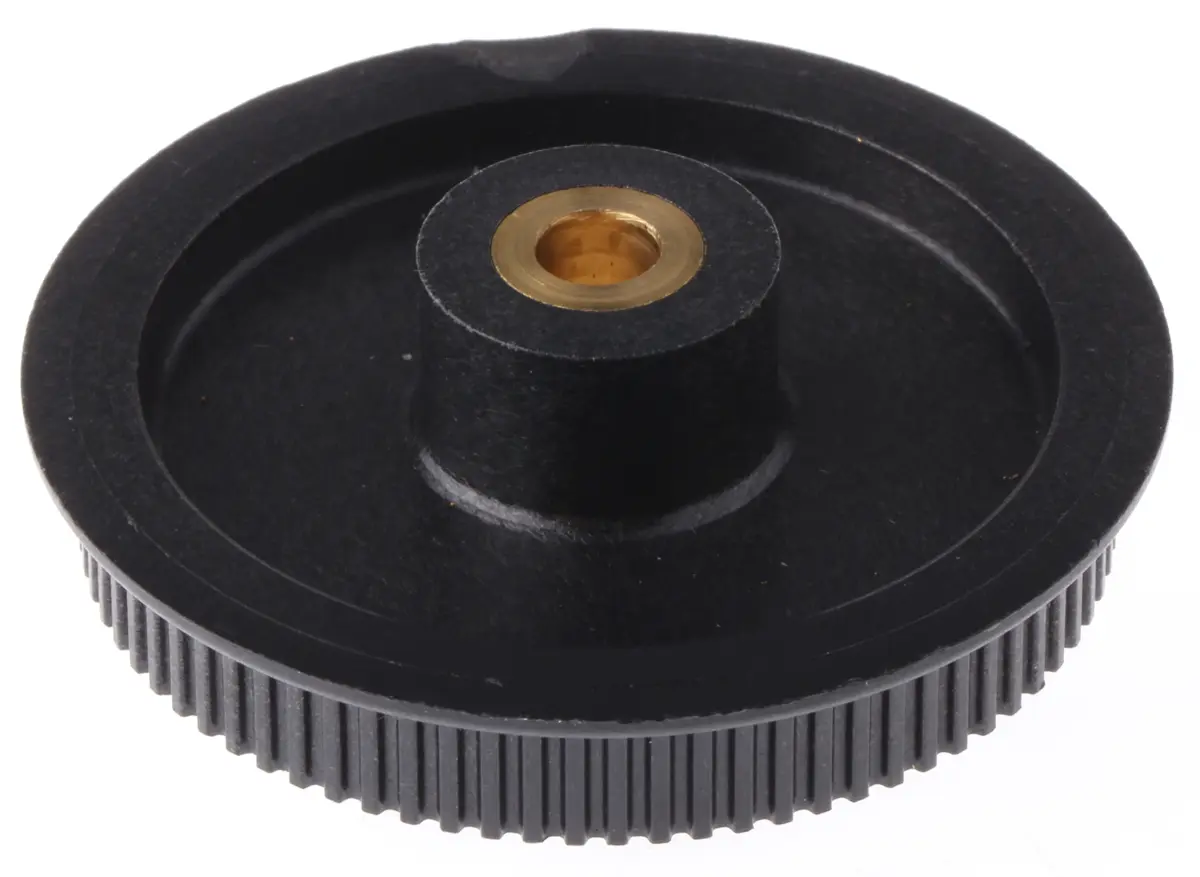 Produktfoto 1 von RS PRO GF Polycarbonat, Messing Zahnriemenscheibe 6 mm, 80 Zähne / Teilung 2 mm, Bohrung 6 mm