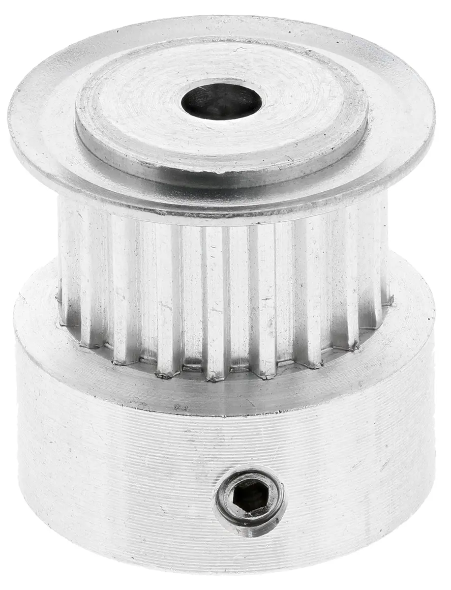 Produktfoto 1 von RS PRO Aluminium Zahnriemenscheibe 6.4 mm, 20 Zähne / Teilung 2 mm, Bohrung 3 mm