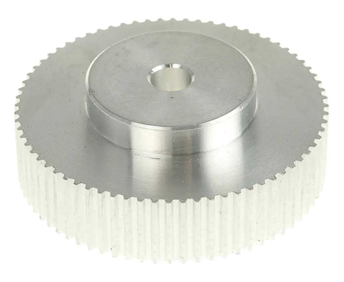 Produktfoto 1 von RS PRO Aluminium Zahnriemenscheibe 6.4 mm, 72 Zähne / Teilung 2 mm, Bohrung 6 mm