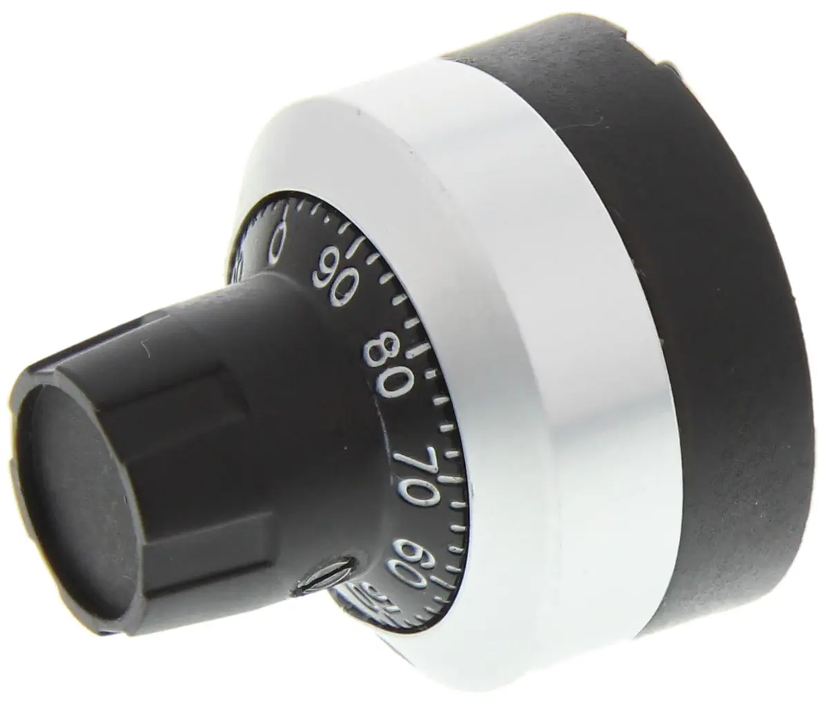 Produktfoto 1 von Bourns Potentiometer Drehknopf Schwarz, verchromt, Zeiger Schwarz Ø 22.8mm x 24.8mm, Rund Schaft 6mm