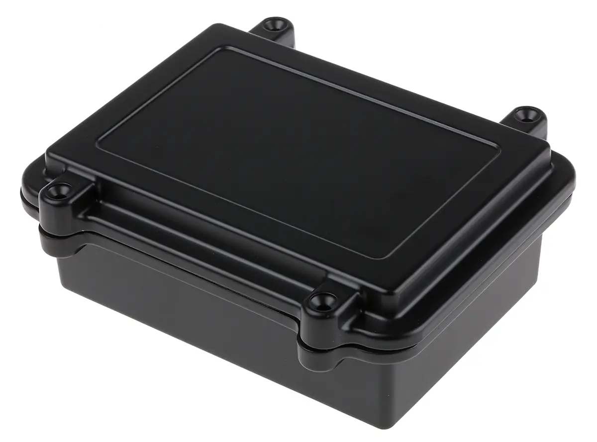 Produktfoto 1 von RS PRO; Gehäuse; Aluminiumdruckguss; Schwarz Geflanscht IP40 Breite 112 mm Höhe 55 mm Länge 152 mm