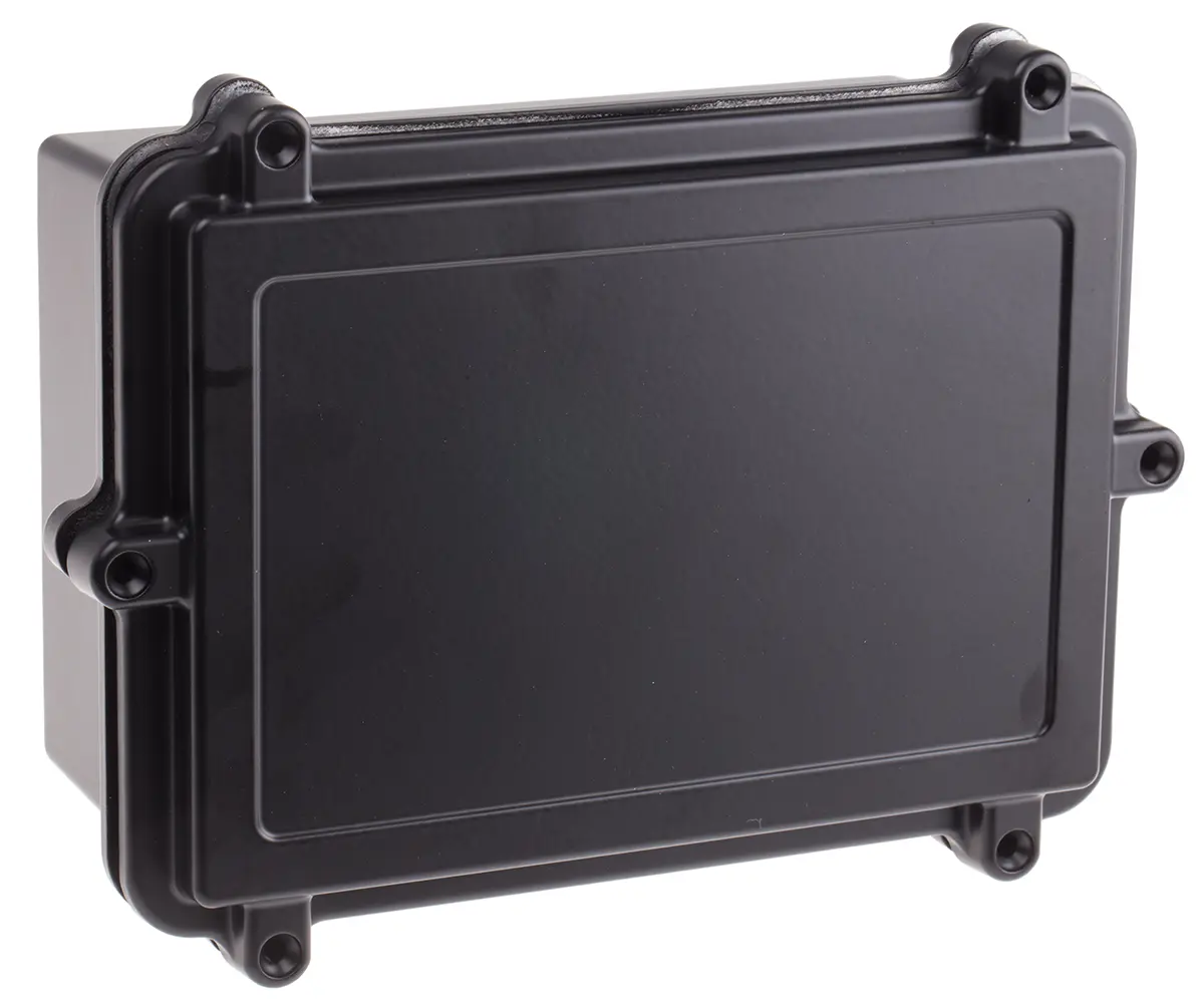 Produktfoto 1 von RS PRO; Gehäuse; Aluminiumdruckguss; Schwarz Geflanscht IP40 Breite 142 mm Höhe 80 mm Länge 202 mm