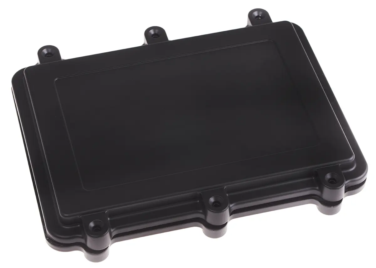 Produktfoto 1 von RS PRO; Gehäuse; Aluminiumdruckguss; Schwarz Geflanscht IP40 Breite 150 mm Höhe 28 mm Länge 200 mm