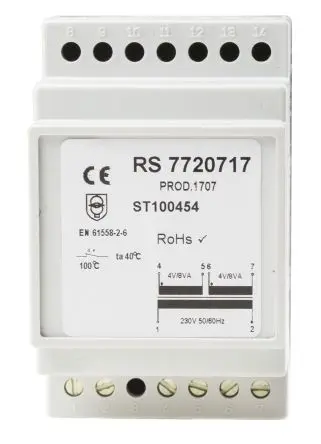 Produktfoto 1 von RS PRO 20 VA DIN-Schienen-Trafo, Primär 230 V ac / Sekundär 4 V ac DIN-Hutschiene 2 Ausg., 86 mm x 52.5mm x 58 mm