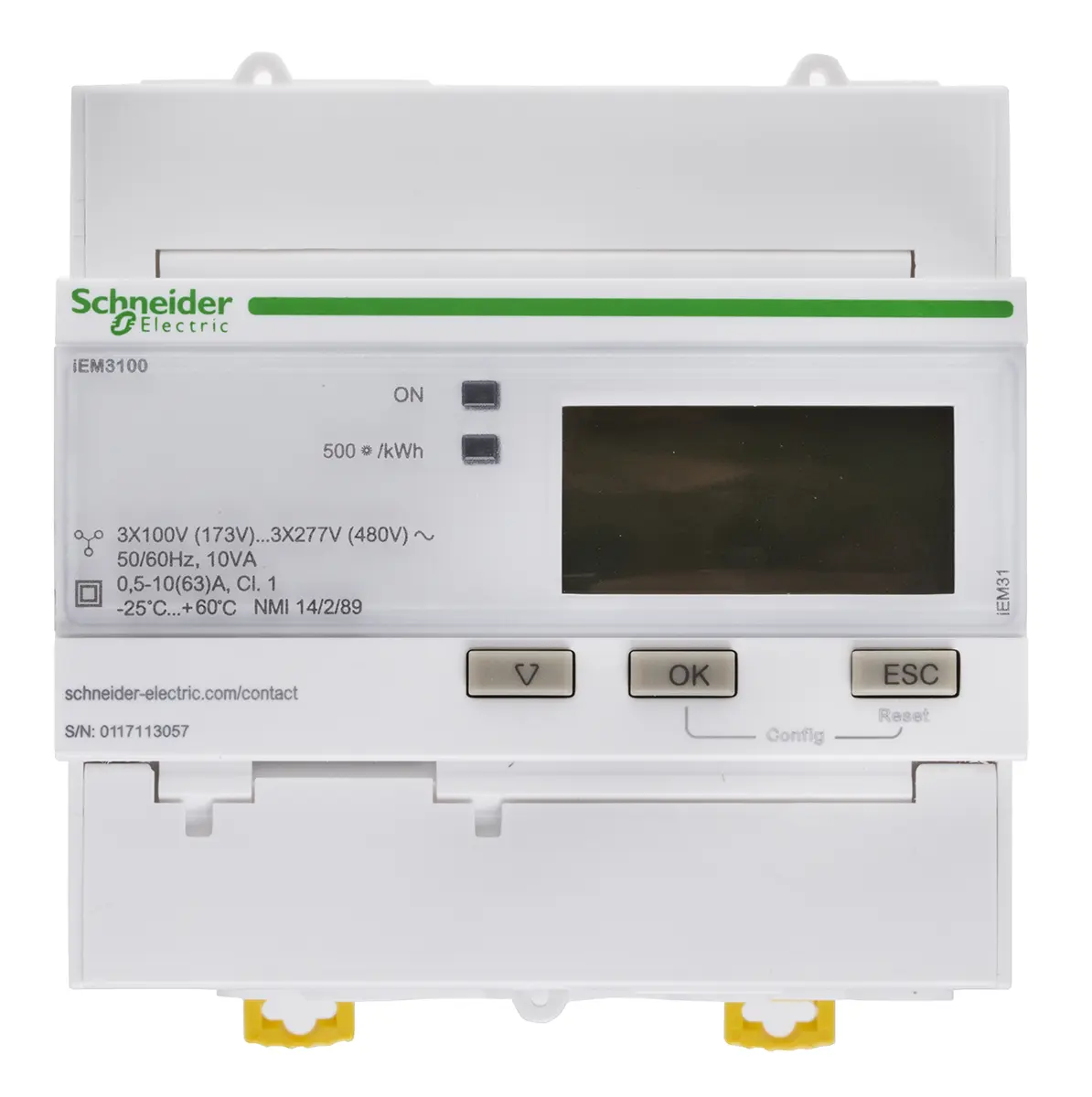 Produktfoto 1 von Schneider Electric PM1000 Energiemessgerät LCD 95 mm x 90 mm Digital, 10-stellig / 3-phasig 1 Ausg. 2 Eing.