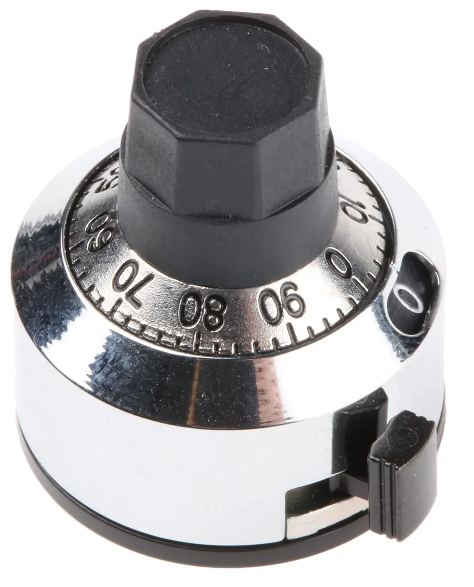 Produktfoto 1 von Bourns Potentiometer Drehknopf Chrom, Zeiger Schwarz Ø 22.2mm x 21.3mm, Rund Schaft 6mm
