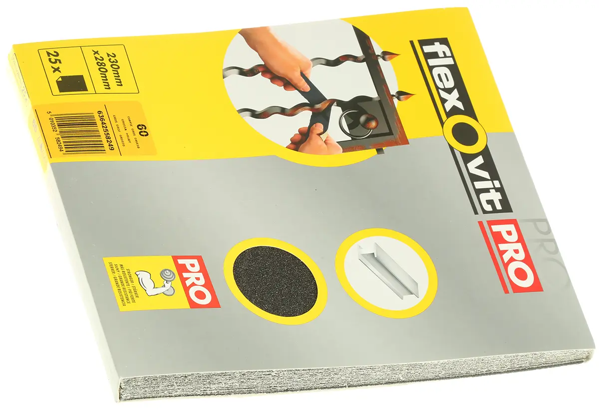Flexovit Schleifpapier, Aluminiumbeschichtet, Grob Grad, Korngröße P60, 280 mm 230 mm