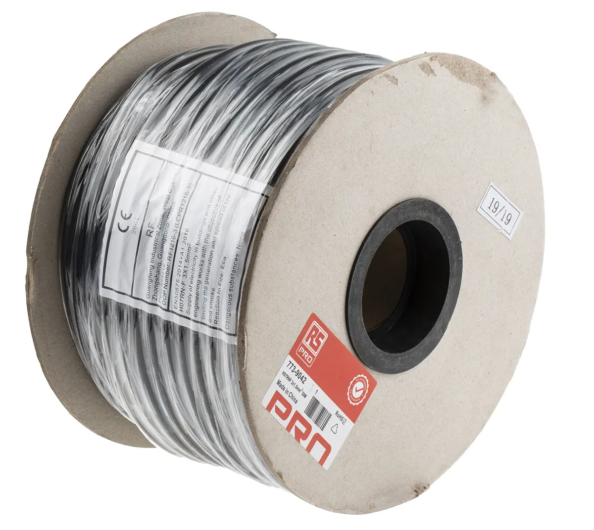 Produktfoto 1 von RS PRO H07RN-F Netzkabel, 3-adrig Schwarz /Ø 10.1 mm Außen-ø , 50 m 60 °C, 450 V, 750 V, Ethylen-Propylen-Gummi