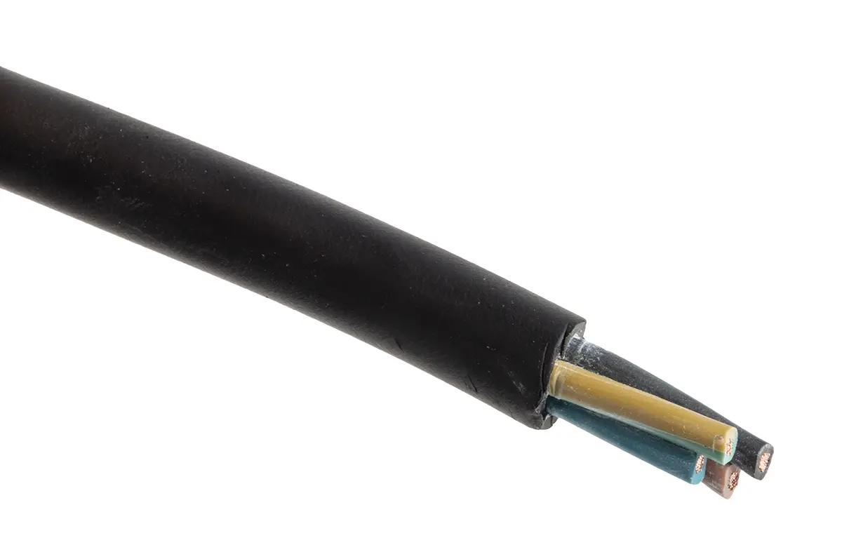 Produktfoto 1 von RS PRO H07RN-F Netzkabel, 4-adrig Schwarz /Ø 11.1 mm Außen-ø , 50 m 60 °C, 450 V, 750 V, Ethylen-Propylen-Gummi