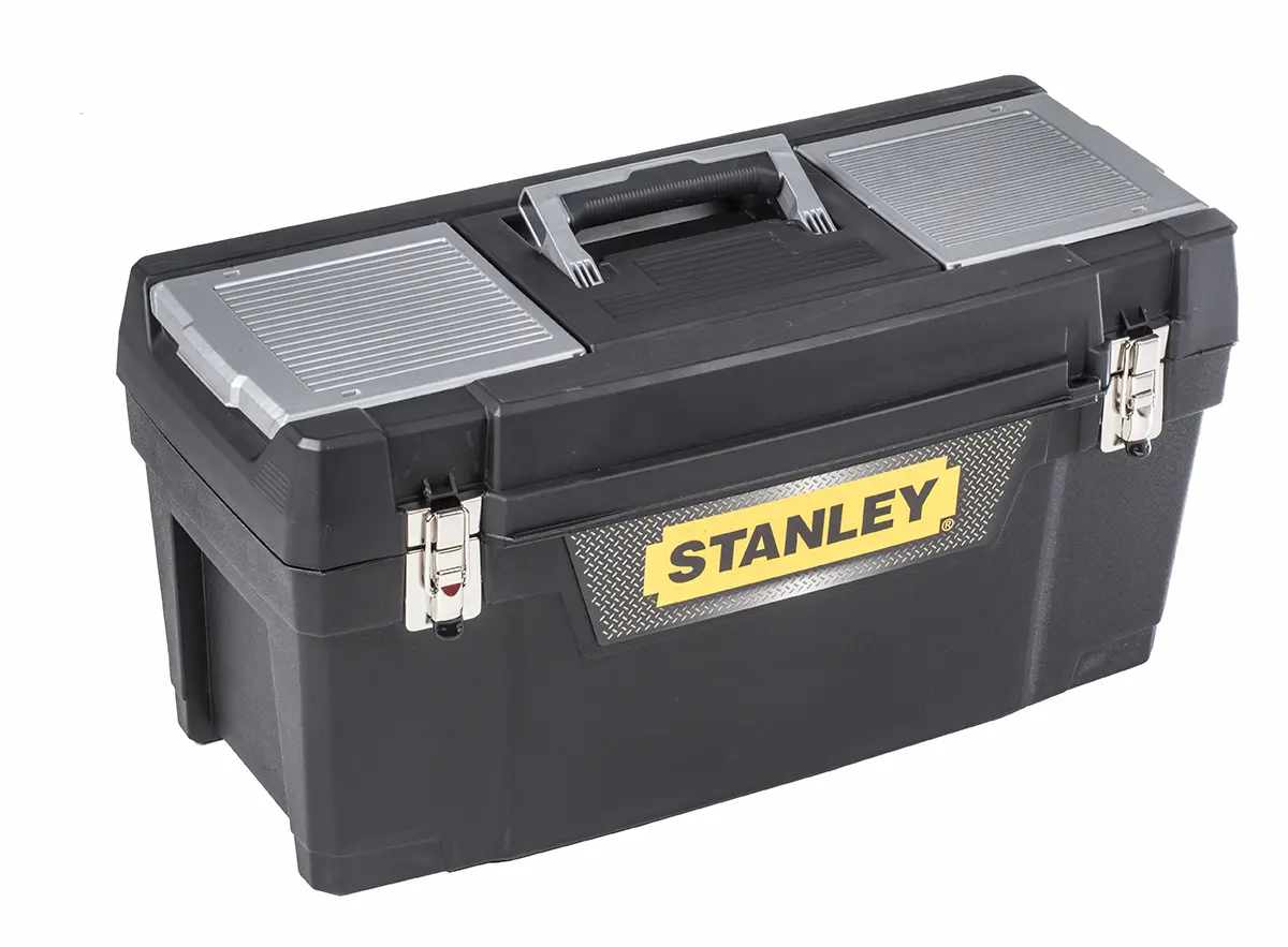 Produktfoto 1 von Stanley Kunststoff Werkzeugbox Schwarz, 1 Schubladen, L. 635 mm B. 292 mm H. 635 mm, 2.6 kg, Register