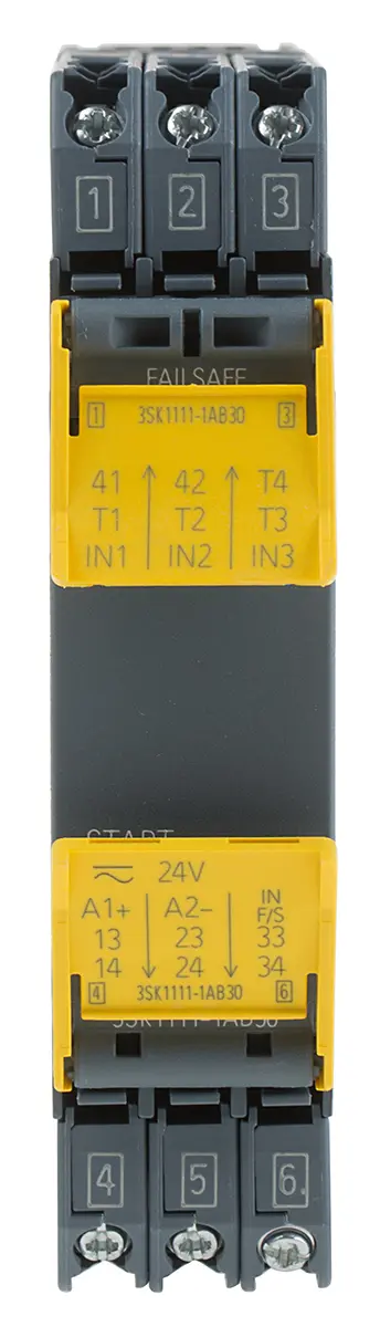 Siemens 3SK1 Sicherheitsrelais 24V ac/dc, 4 Sicherheitskontakte EN60947-5-5, EN60947-5-1, ISO13850, ISO13849-1 SIL IEC