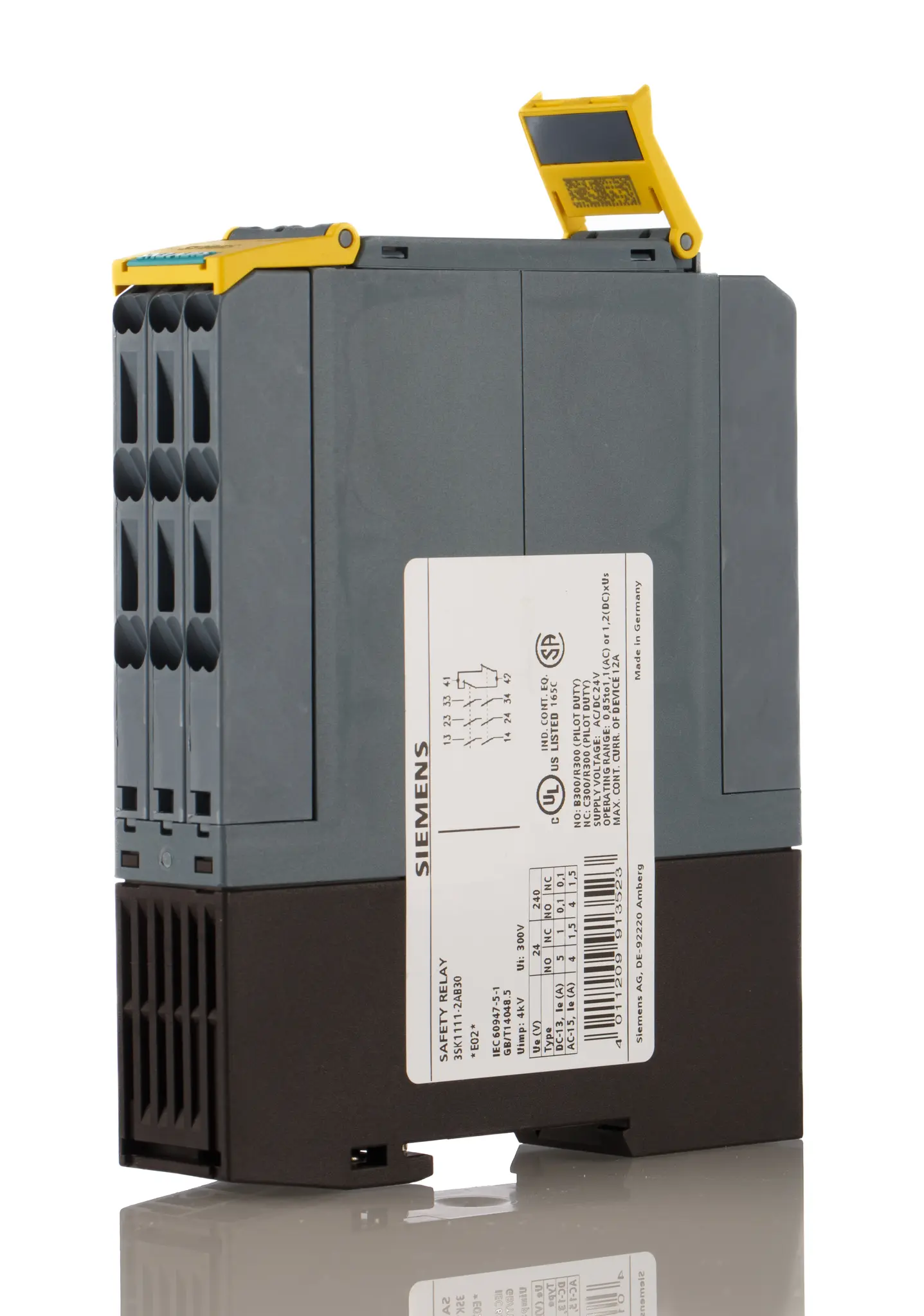 Produktfoto 1 von Siemens 3SK1 Sicherheitsrelais 24V ac/dc 1-Kanal 4 Sicherheitskontakte Sicherheitsüberwachung 4 ISO 13849-1